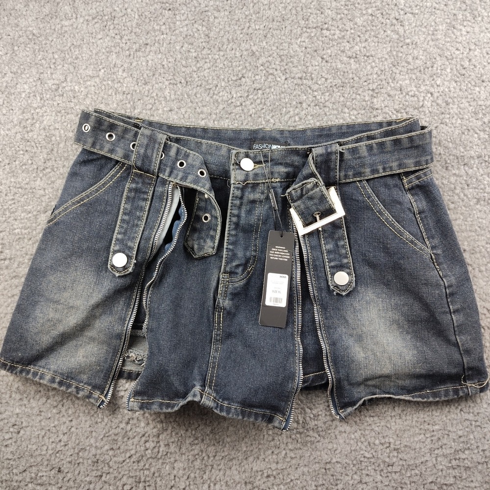Fashion Nova Denim Mini Skirt Skort Sz XL Hot Gossip Tinted Goth Emo Rave NWT